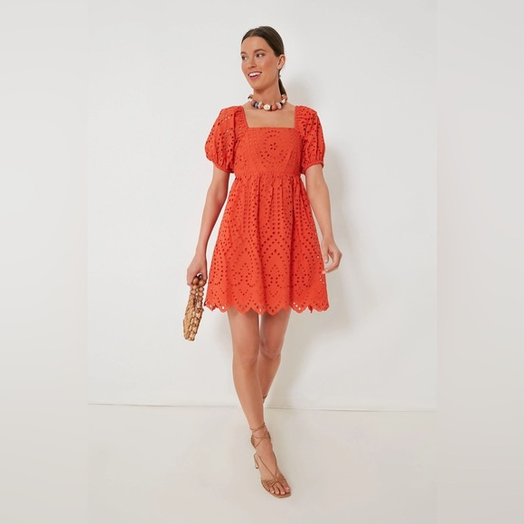 Hyacinth House NEW Orange Eyelet Clara Short Sleeve Preppy Mini Dress Size XS